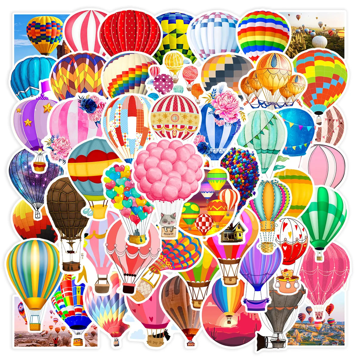 50PCS Cartoon Colorful Hot Air Balloon Sticker Graffiti iPad Notebook Computer  Pattern Scrapbook Toy Decoration