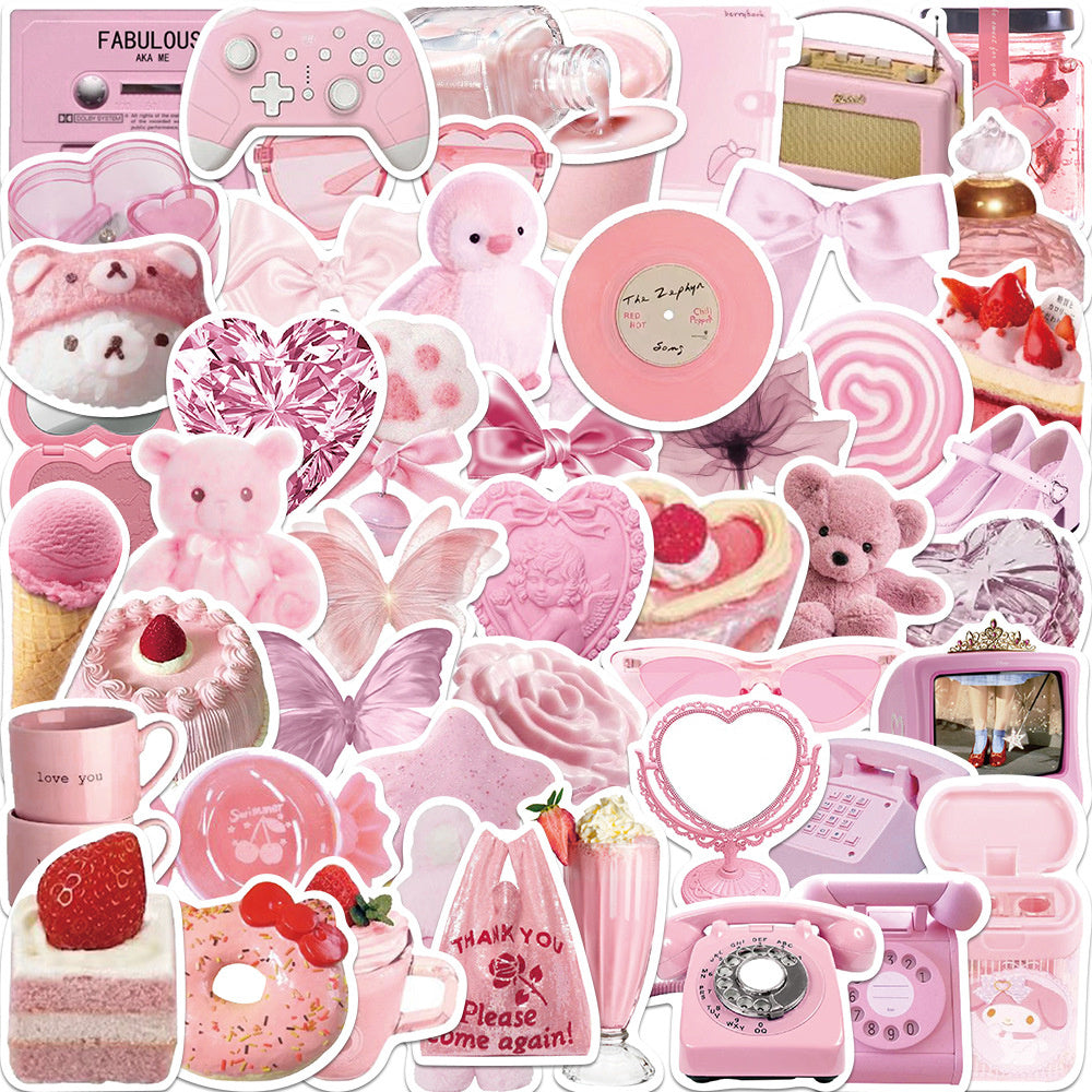 50PCS Kawaii Pink Heart Bear Stickers - Pastel Teddies Doodle Decals for Inner Child Healing Journals, Soft Life Planners & Gentle Rebellion Art Projects