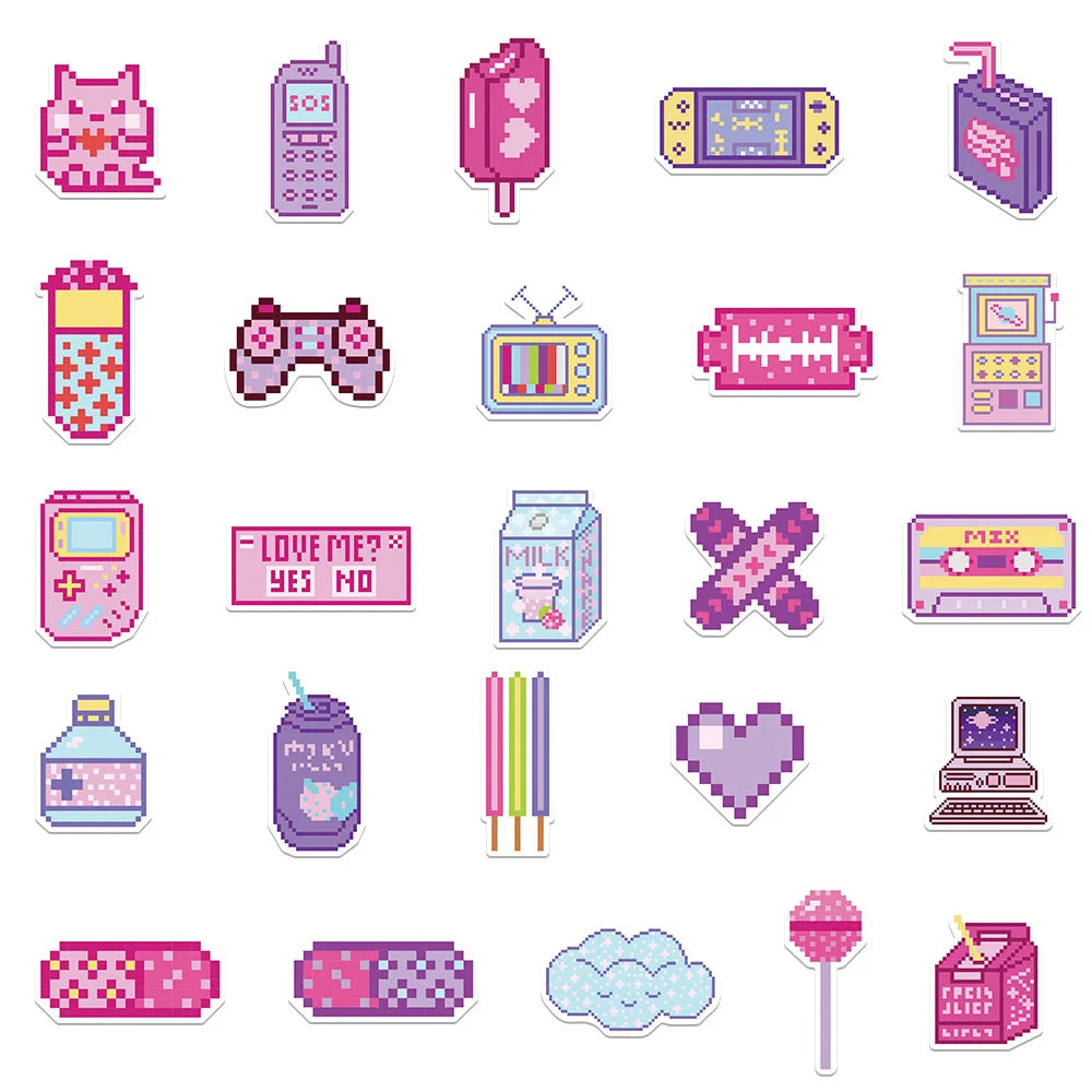 50PCS   InsPixel Style Trendy Graffiti Waterproof Sticker Toy Decoration Notebook Children Gift Ipad  PVC Sticker