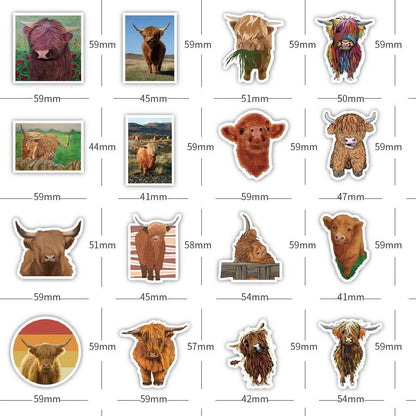 50/PCS New Cute Animal Scottish Highland Cow Graffiti Sticker Car Trunk Water Cup Sticker