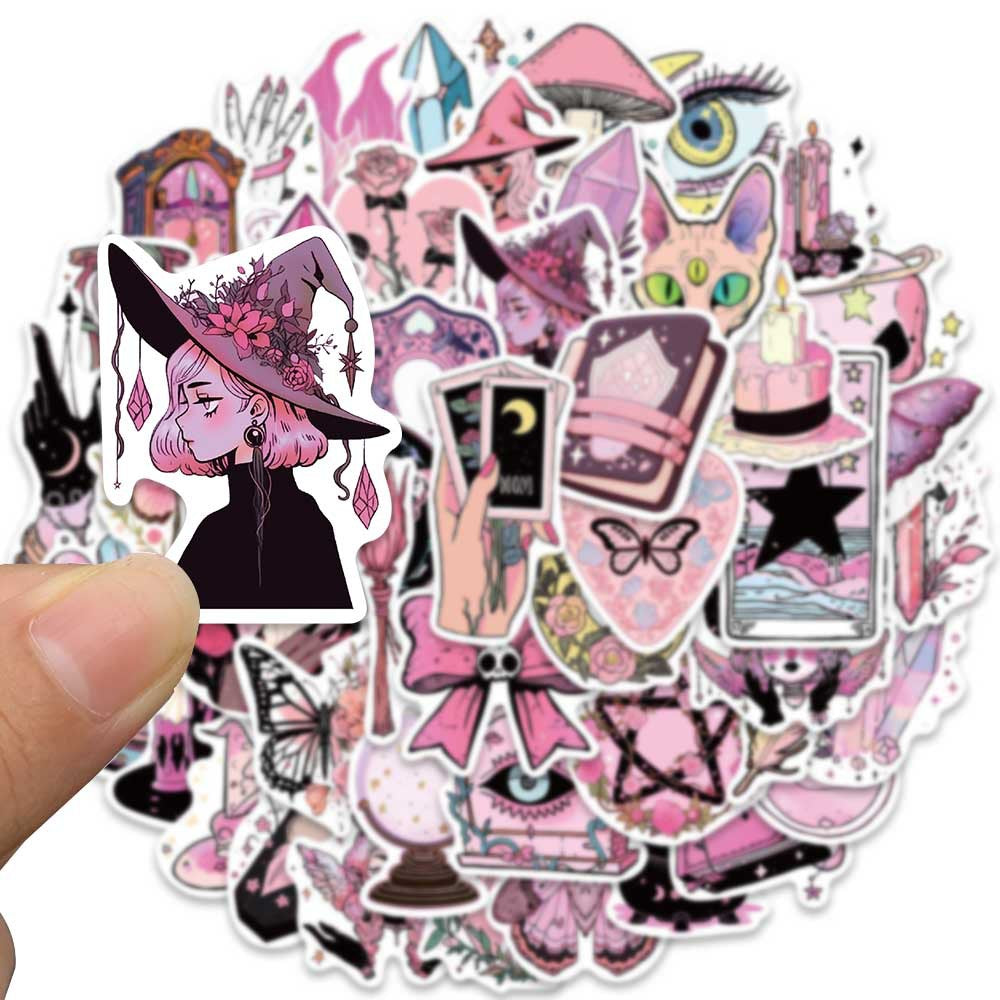 50PCS Pink Witch Stickers - Cute Magic Decals for Laptops, Water Bottles, Planners & Witchy Aesthetic Gifts