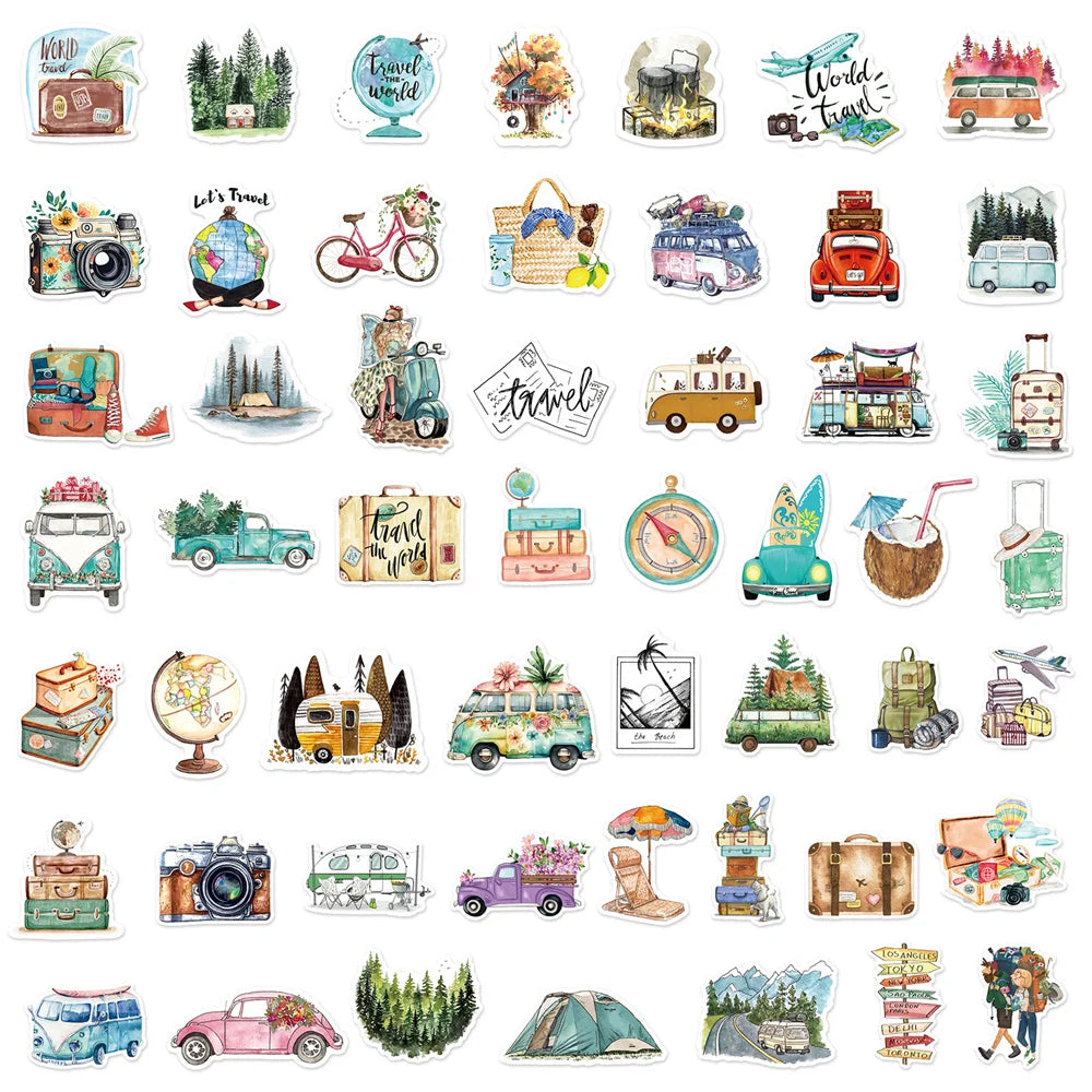 50PCS Cartoon Travel Forest Sticker Graffiti Luggage Laptop Helmet Car Computer Pattern Scrapbook Toy Decoration
