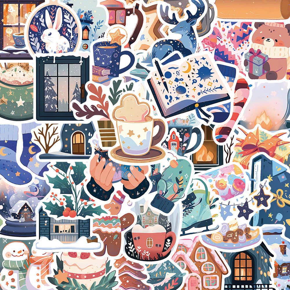50PCS Hibernation Psychology Stickers - Seasonal Retreat Decals for Energy Conservation Logs, Social Cocooning Trackers & Introvert Wintering Systems