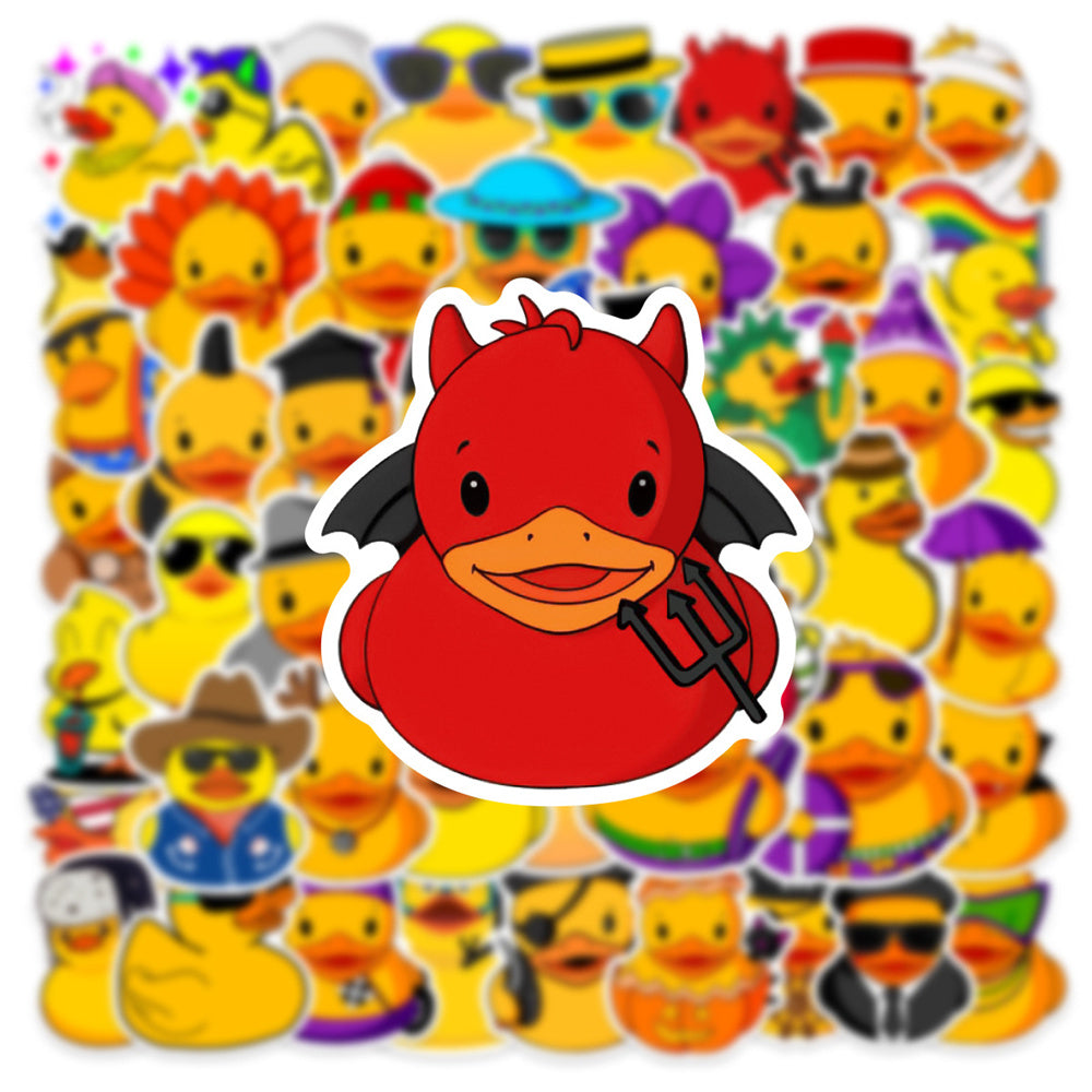 50PCS Sunny Yellow Duck Doodle Stickers, Cute Bath Time Cartoon Decals for Cheerful Vibes and Kids‘ Crafts