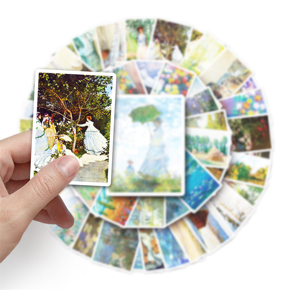 50PCS Monet Impressionist Art Stickers, Water Lily & Garden Oil Painting Doodles for Art Lovers and Elegant Journals