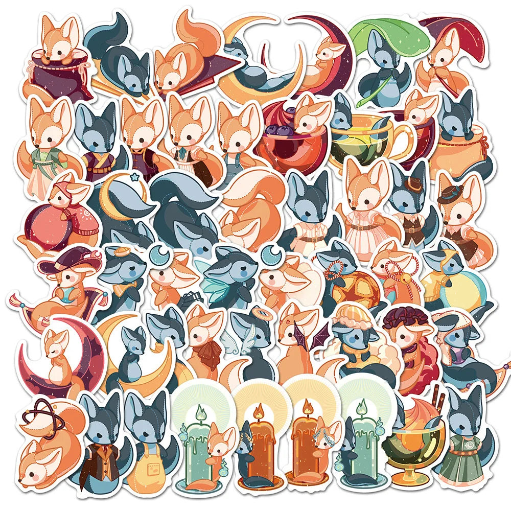 50PCS Cartoon Fox Waterproof Sticker Trunk Water Cup Mobile Phone Cute Children's Reward Refrigerator Skateboard