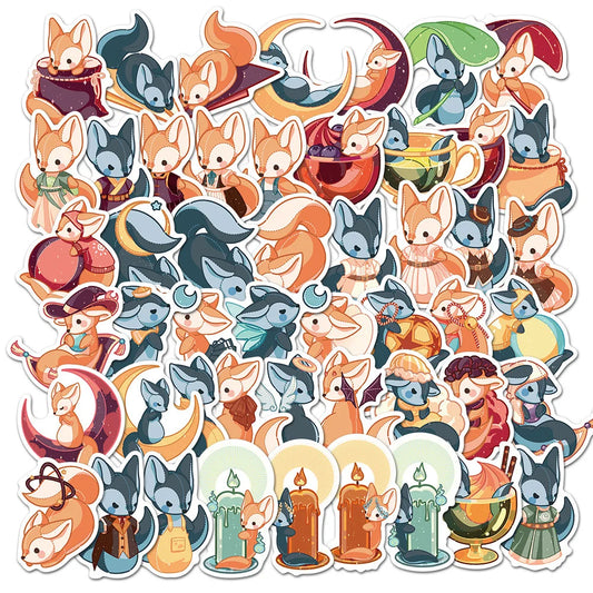 50PCS Cartoon Fox Waterproof Sticker Trunk Water Cup Mobile Phone Cute Children's Reward Refrigerator Skateboard