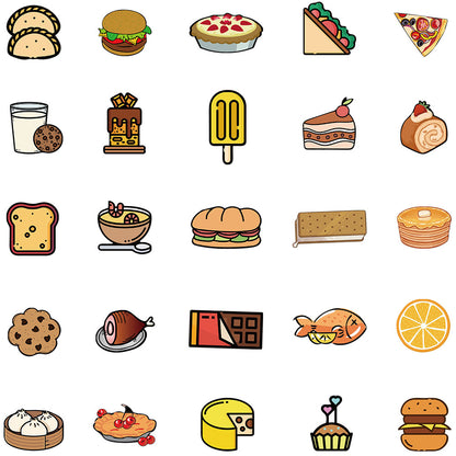100PCS Adorable Cartoon Food Doodle Stickers Exquisite Creative DIY Journal Decorations Suitable for Suitcases, Laptops, Skateboards, Water Bottles, Helmets, and Stationery Cases