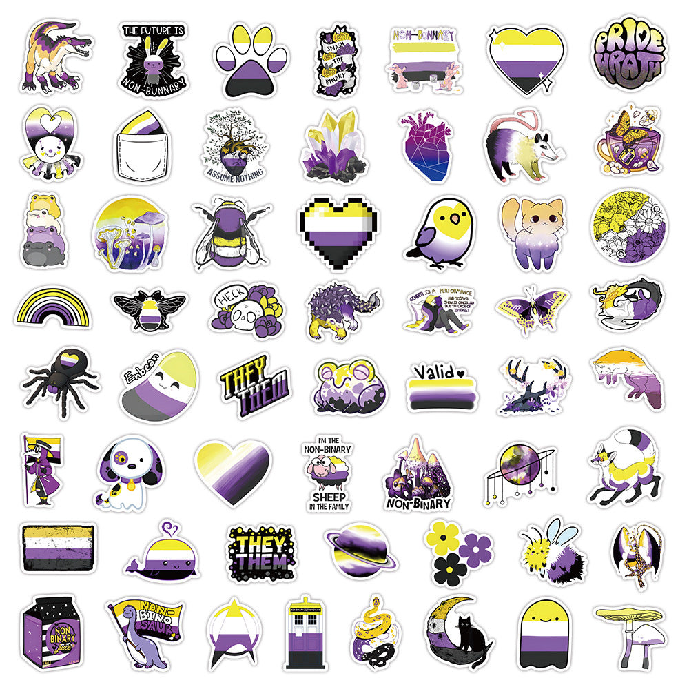 50PCS Non-Binary Pride Stickers, Colorful Cartoon Doodles for Celebrating Identity Spectrums and Being Yourself