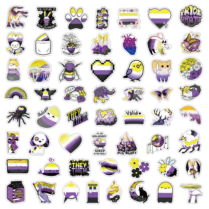 50PCS Non-Binary Pride Stickers, Colorful Cartoon Doodles for Celebrating Identity Spectrums and Being Yourself