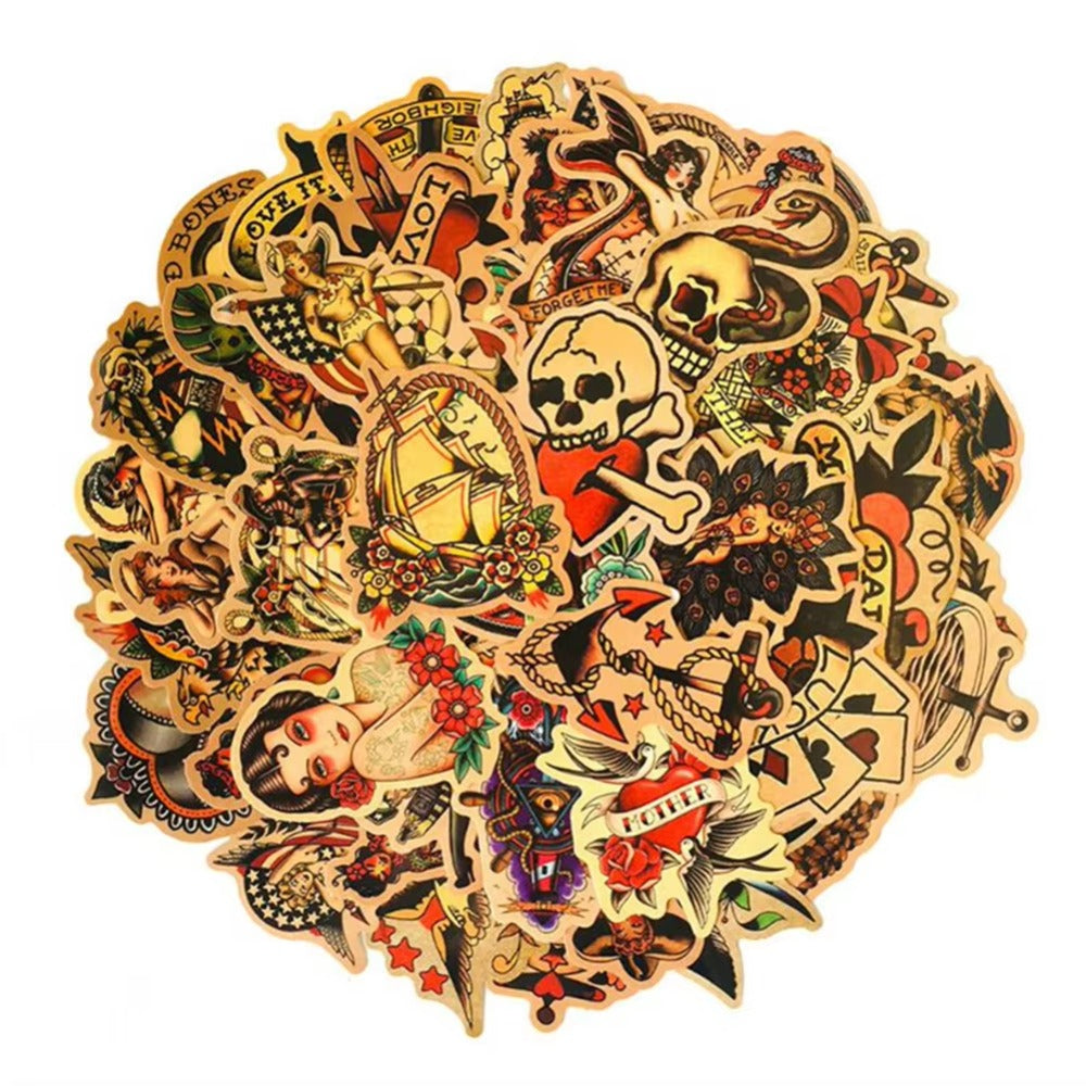 50PCS Cartoon Classic Retro European & American Style Graffiti Stickers Perfect for Phone Cases, Water Bottles, Helmets, Guitars Exquisite Creative Decorations for Notebooks & Stickers