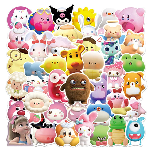 50PCS Cute 3D Graffiti Waterproof Sticker Creative Personality Decoration Water Cup Refrigerator SkateboardHelmet