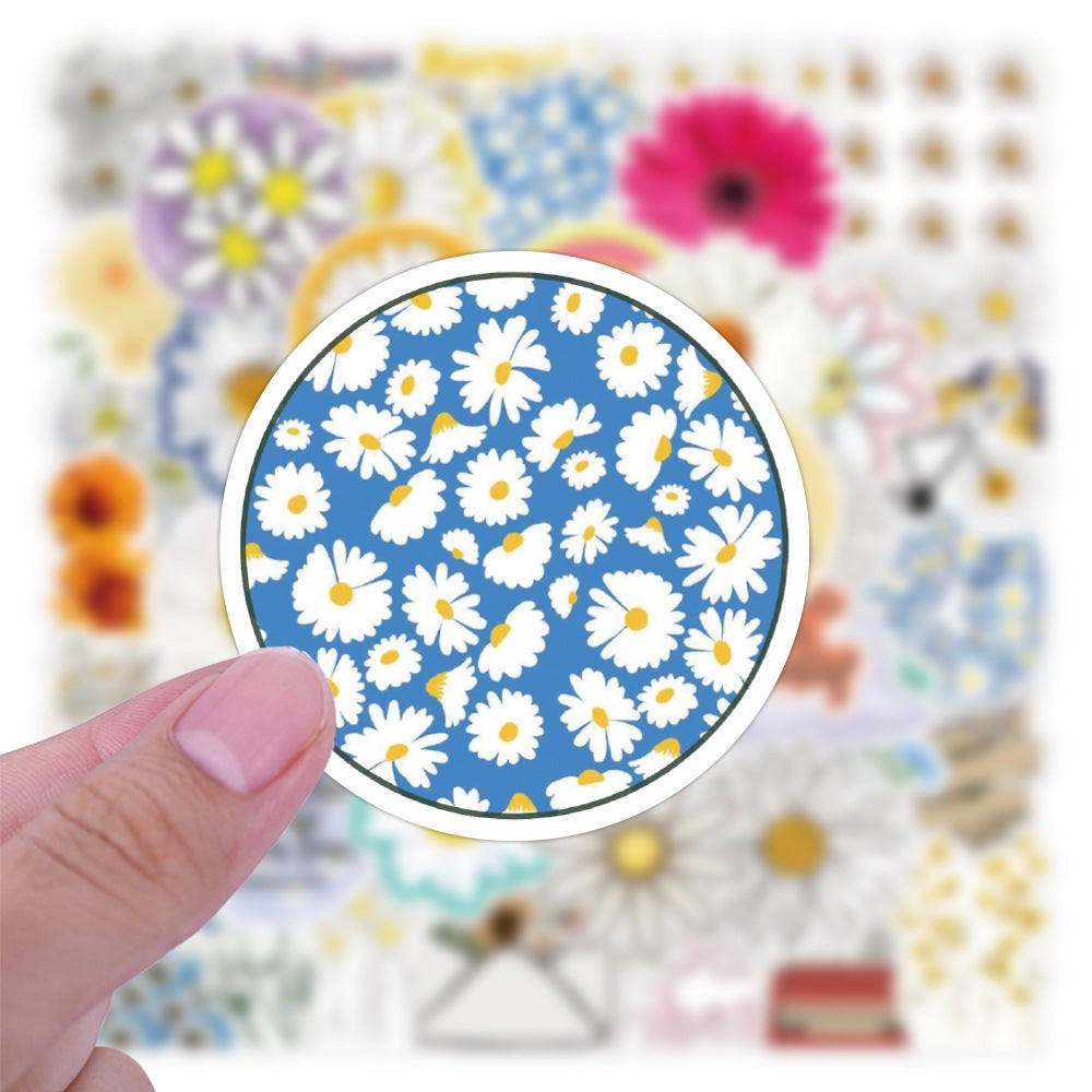 50PCS Cute Daisy Doodle Stickers, Aesthetic Cartoon Flower Vinyl Decals for Journal, Laptop, Water Bottle