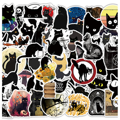 50PCS Cute Black Cat Stickers - Kawaii Animal Decals for Halloween, Laptops, Water Bottles & Witchy Aesthetic Gifts