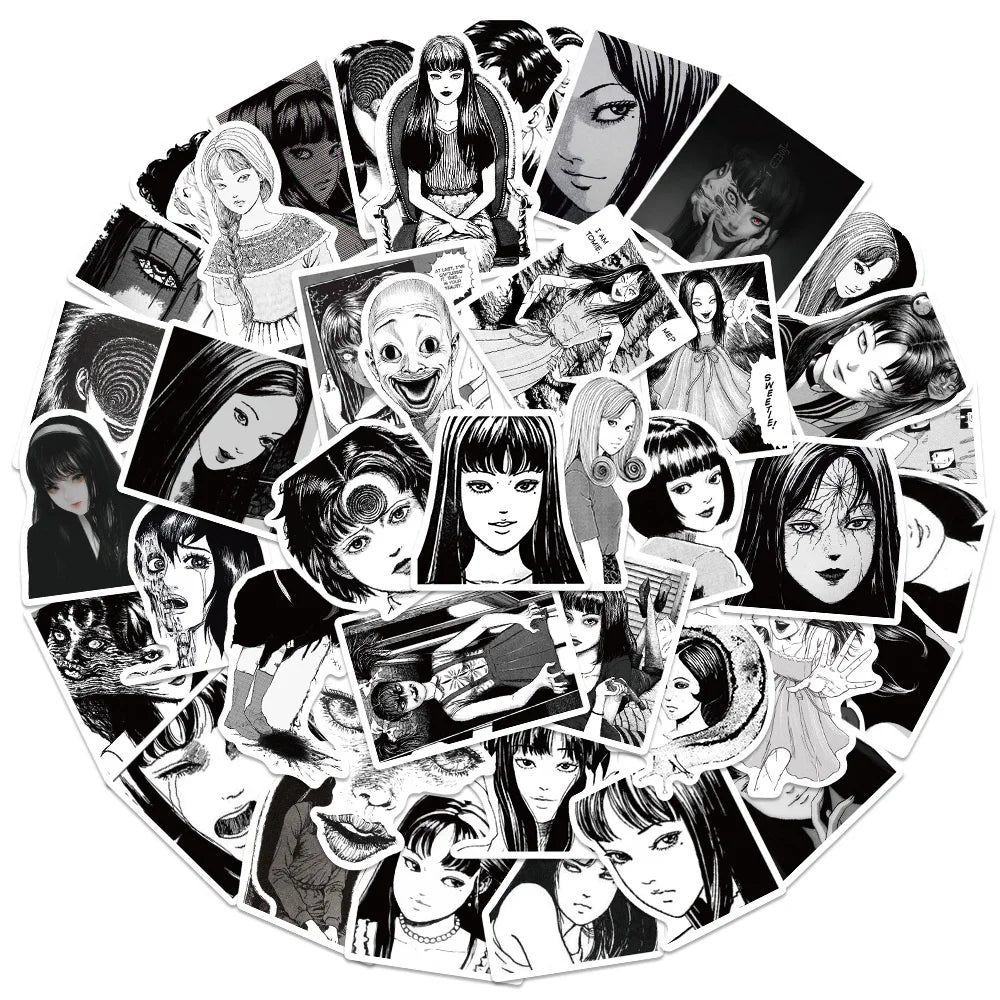 50PCS Japanese Horror Anime Fujiang Girl Graffiti Stickers Ito Junji Suitcase Water Cup Notebook Stickers