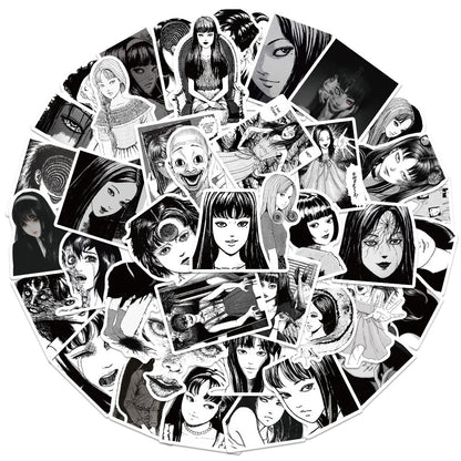 50PCS Japanese Horror Anime Fujiang Girl Graffiti Stickers Ito Junji Suitcase Water Cup Notebook Stickers
