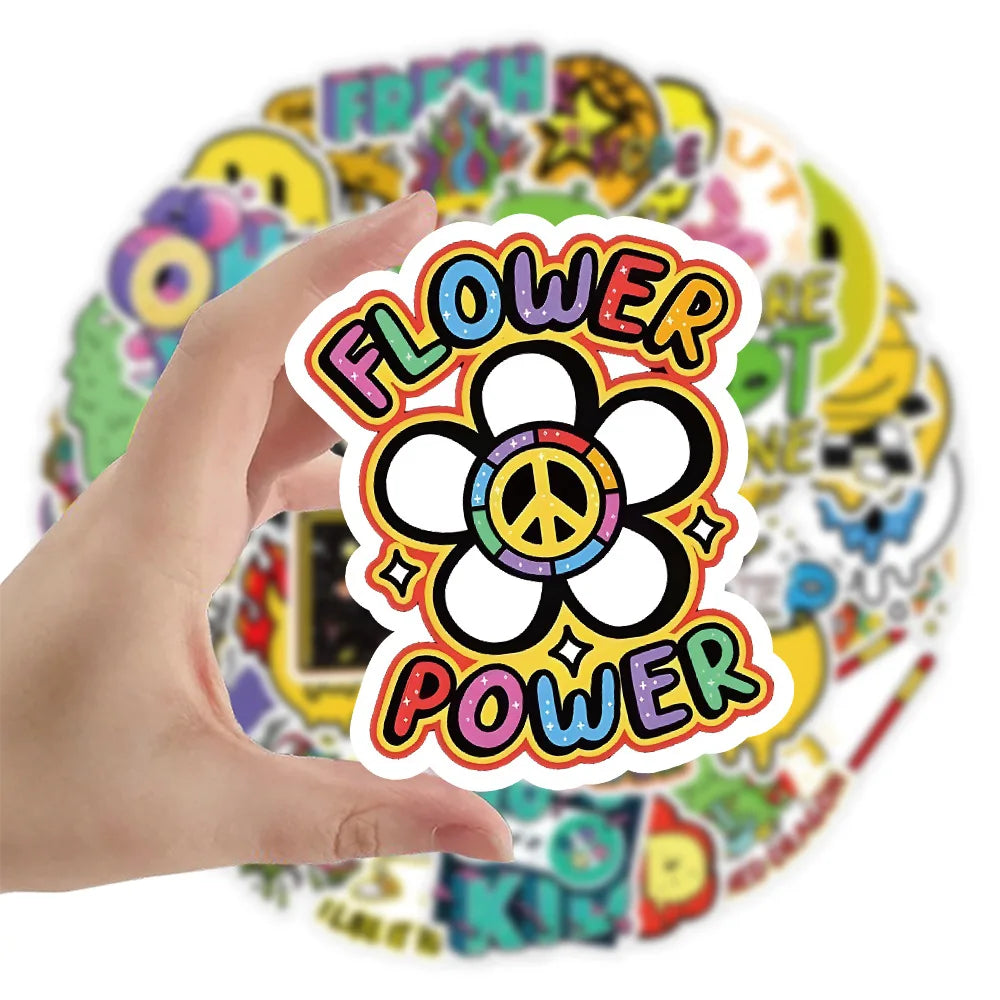 50PCS New Popular Cartoon Acid Pattern Sticker Pack Skateboard Decoration Ipad DIY Laptop Waterproof PVC Graffiti