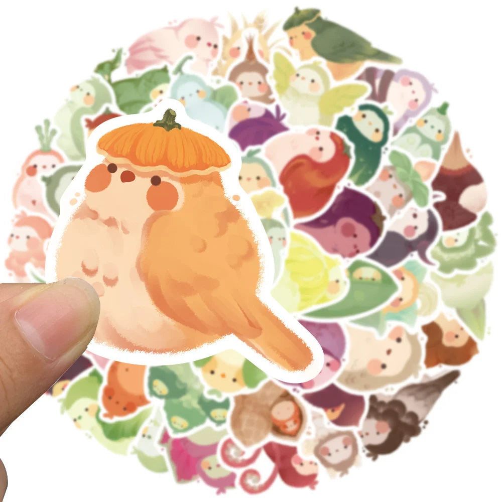 40PCS Cartoon Cute Vegetables Bird Doodle Stickers Personalized Creative Decorative Stickers Luggage Laptop Guitar Helmet Skateboard Fashion Popular Toys Gift Decals