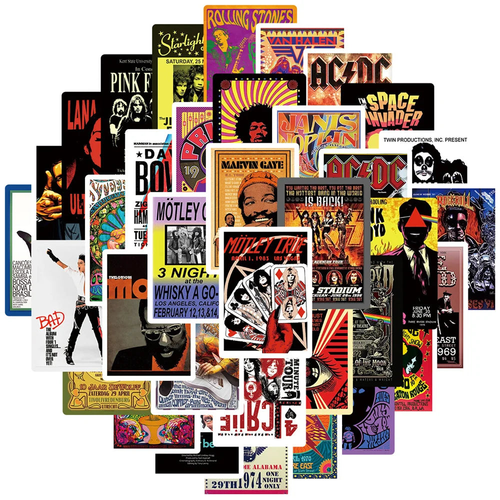50PCS Fashion Rock Sticker Cool Graffiti Decorative Bicycle Guitar Laptop Skateboard PVC Reusable Sticker