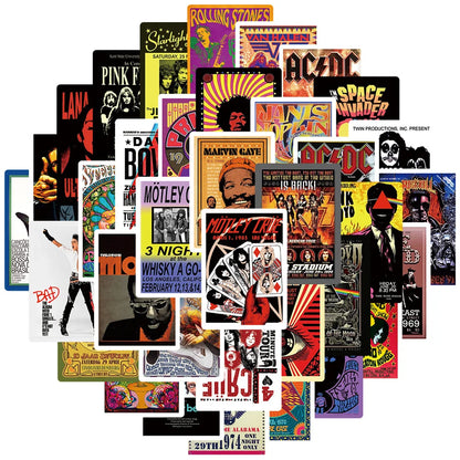 50PCS Fashion Rock Sticker Cool Graffiti Decorative Bicycle Guitar Laptop Skateboard PVC Reusable Sticker