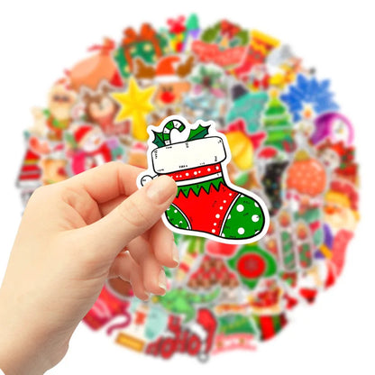 50PCS Cartoon Christmas Graffiti Stickers Luggage Mobile Phone Helmet Car Guitar DIY Wall Sticker Toy Decoration