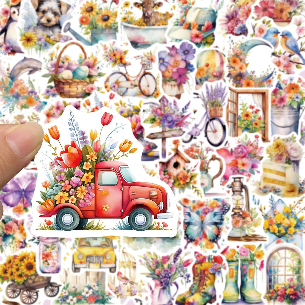 50PCS Retro Flowers & Objects Stickers - Vintage Botanical Decals for Journals, Laptops, Water Bottles & Aesthetic Crafting