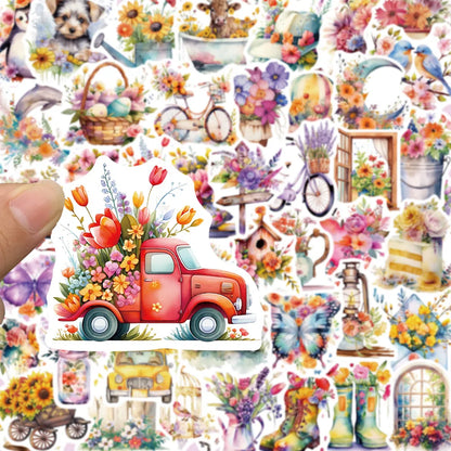 50PCS Retro Flowers & Objects Stickers - Vintage Botanical Decals for Journals, Laptops, Water Bottles & Aesthetic Crafting