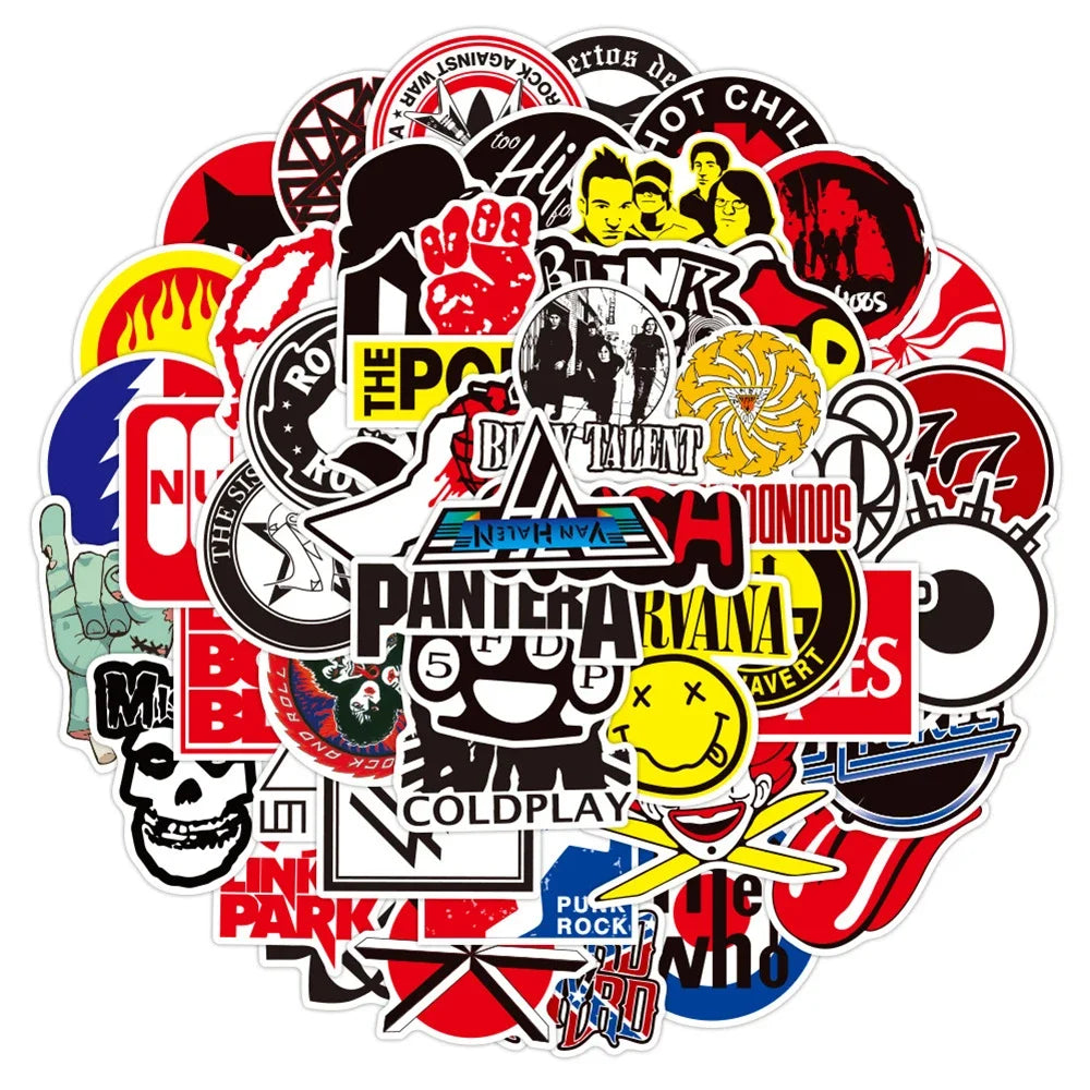 100PCS Rock Rock Band Sticker Graffiti Waterproof Skateboard Sticker Personalized Luggage Laptop Sticker