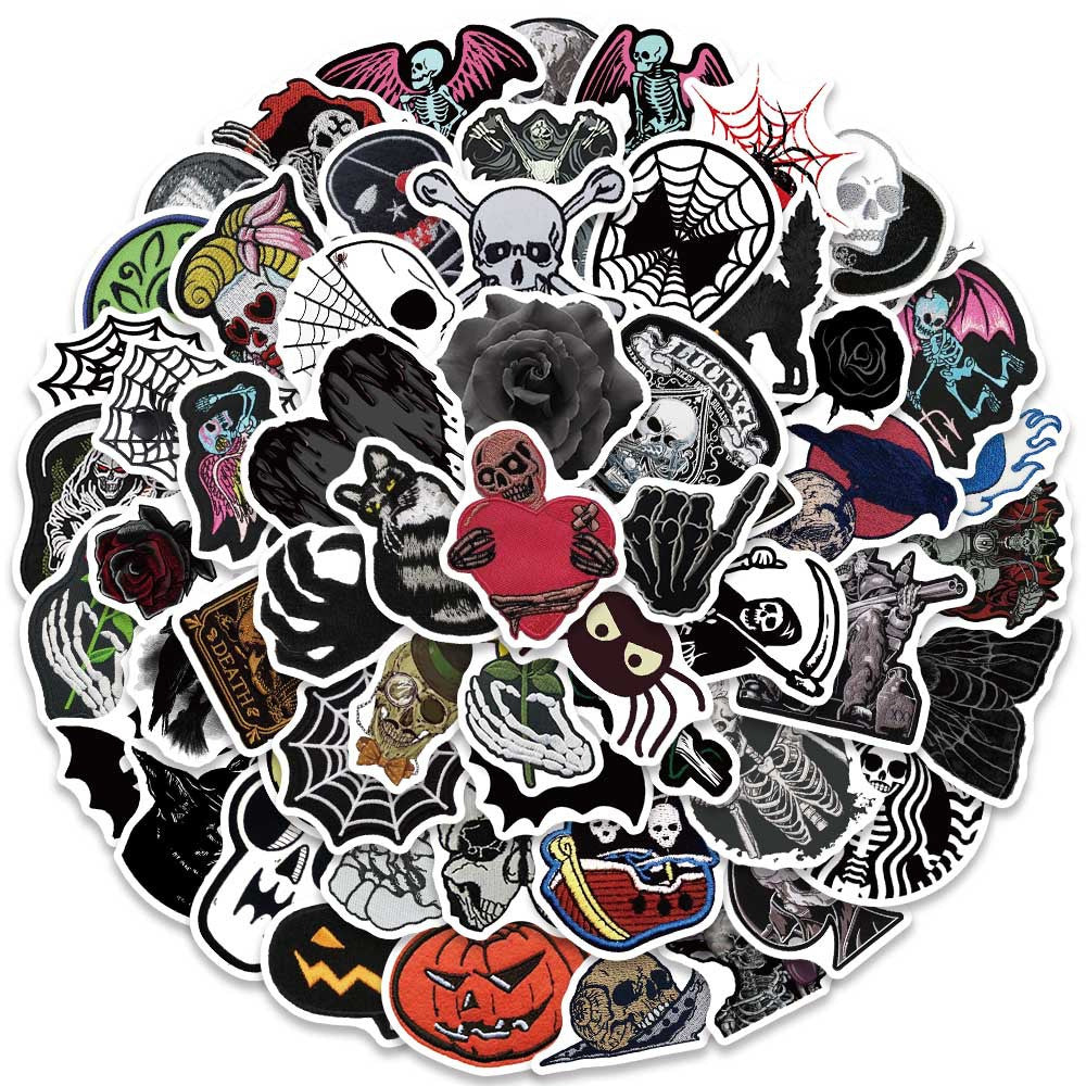 60PCS Cartoon Dark Skeleton Spider Web Doodle Stickers Exquisite, Fashionable, Creative DIY Journal Decorations Suitable for Notebooks, Guitars, Helmets, Skateboards, Water Bottles, and Stationery Boxes