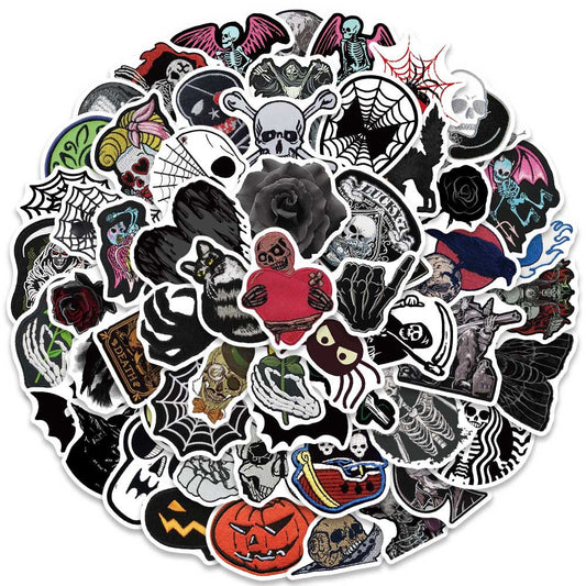 60PCS Cartoon Dark Skeleton Spider Web Doodle Stickers Exquisite, Fashionable, Creative DIY Journal Decorations Suitable for Notebooks, Guitars, Helmets, Skateboards, Water Bottles, and Stationery Boxes