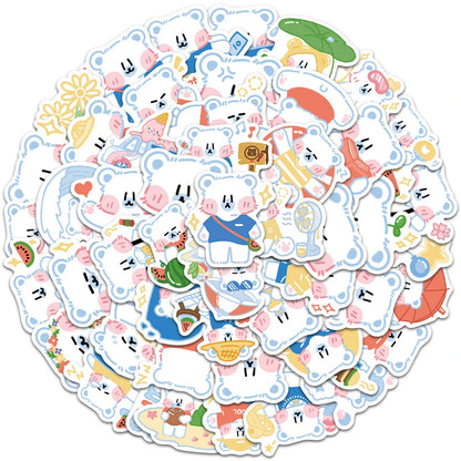 50PCS of cute cartoon white bear animal creative graffiti stickers, personalized and fashionable creative DIY exquisite decorative decals, bicycle, skateboard, car helmet, laptop, popular sticker toys