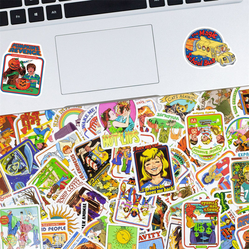 50PCS Retro European & American Humor Graffiti Stickers for Suitcases, Guitars, Water Bottles, Skateboards, Helmets, and More Exquisite DIY Desktop Decor Decals