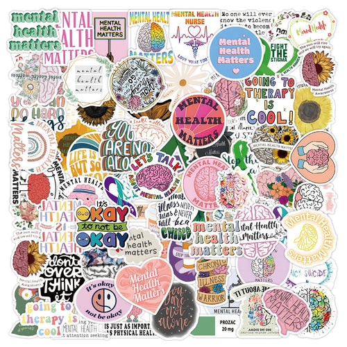 100PCS Mental Health Small Fresh Graffiti Stickers Personalized Fashion Creative DIY Trend Exquisite Decorative Stickers Water Cups Guitar Helmets Skateboards Popular Decals Toys