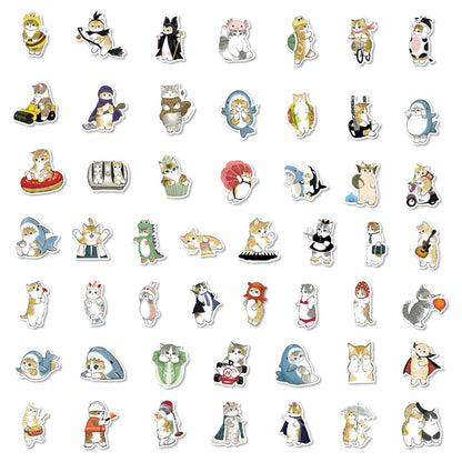 50 pieces of cute cartoon ink cat graffiti stickers, personalized DIY creative trend decoration refrigerator helmet guitar, laptop computer phone case, suitcase decoration sticker toys