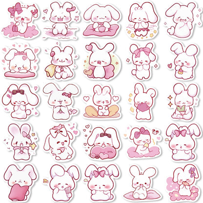 50PCS Pink Bunny Dreamland Stickers - Whimsical Rabbit Doodle Decals for Sleep Journals, Comfort Planners & Cozy Bedtime Rituals