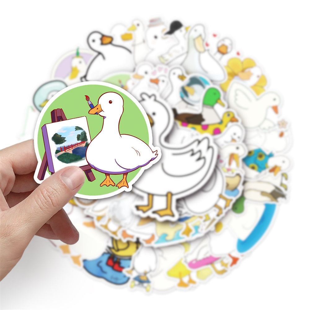 50PCS Cute Duck Doodle Stickers, Cartoon Animal Vinyl Decals for Laptops, Water Bottles, Nursery Decor