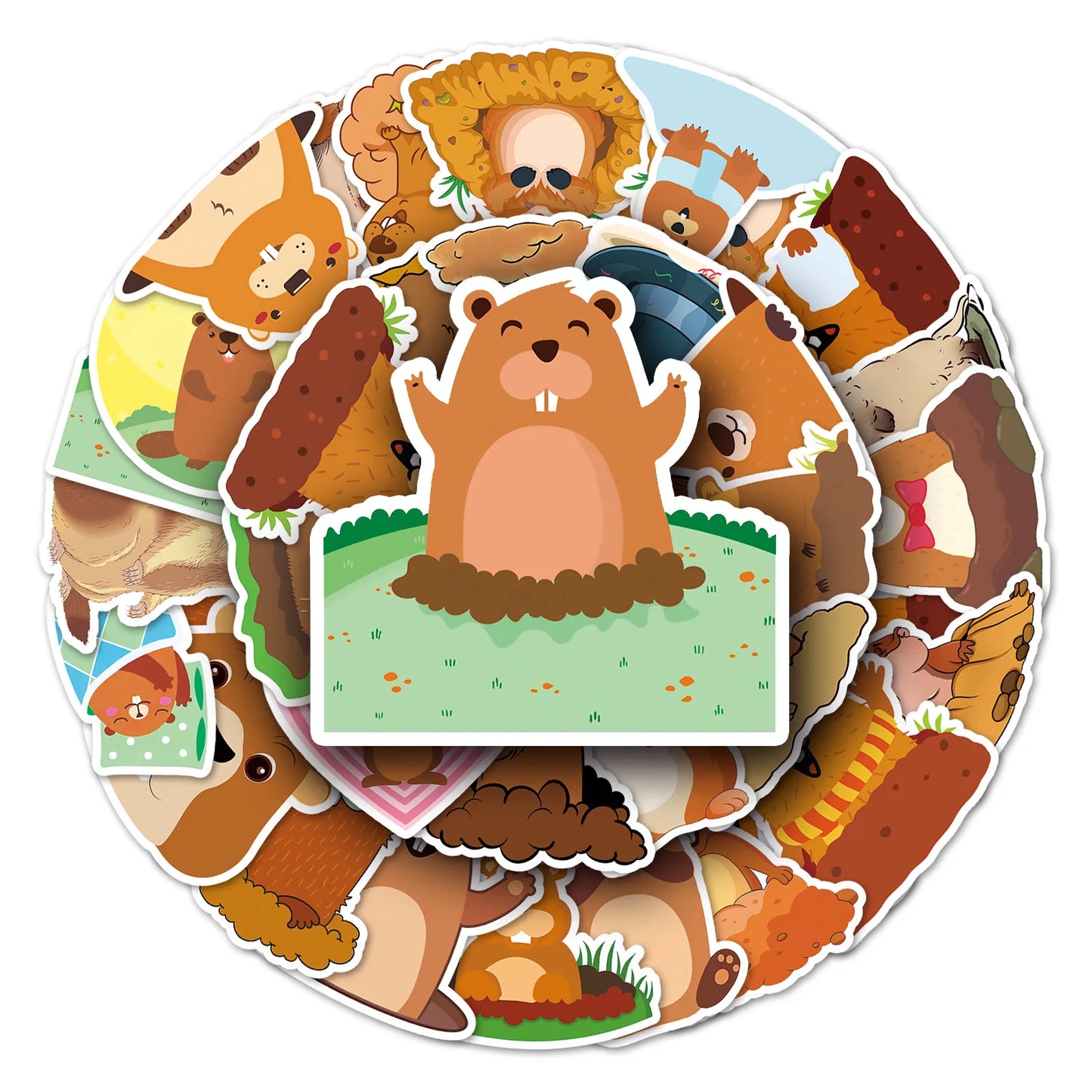 50PCS Cartoon Groundhog Sticker Graffiti Cute Animal Mobile Phone Helmet  Guitar DIY Wall Sticker Toy Decoration