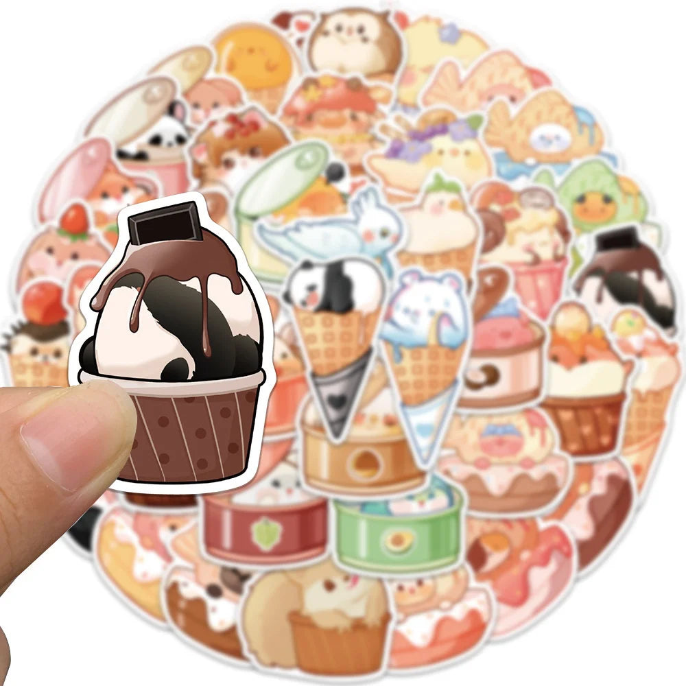 40PCS Cartoon Animal Food Graffiti Waterproof Stickers Personalized Creative Decoration Refrigerator HelmetGuitar