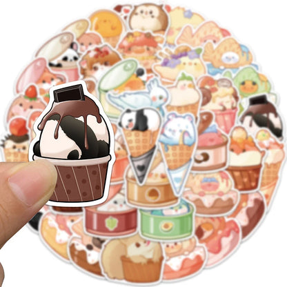 40PCS Cartoon Animal Food Graffiti Waterproof Stickers Personalized Creative Decoration Refrigerator HelmetGuitar