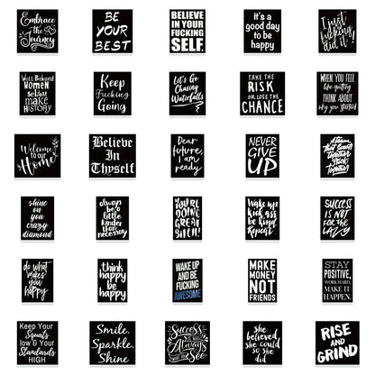 61PCS of black background inspirational English slogan graffiti stickers, personalized, fashionable, creative and exquisite decorative decals, toy suitcases, laptops, ipads, scooters and popular stickers