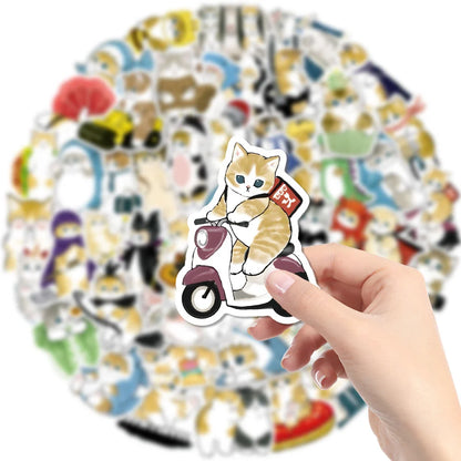 50 pieces of cute cartoon ink cat graffiti stickers, personalized DIY creative trend decoration refrigerator helmet guitar, laptop computer phone case, suitcase decoration sticker toys