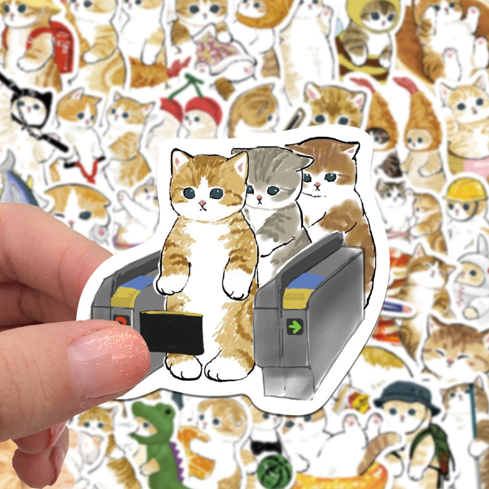 64PCS Hand Drawn Yellow Cat Stickers - Cute Kitten Decals for Laptops, Water Bottles, Planners & Cat Lover Gifts
