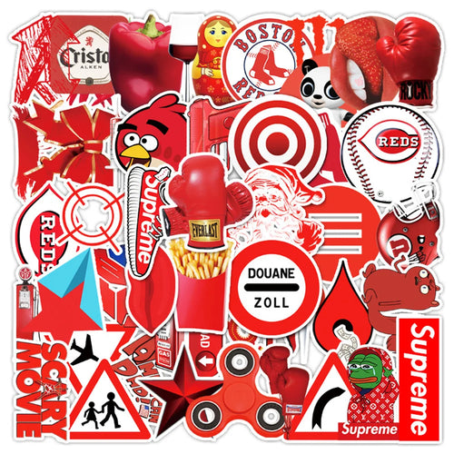 50PCS of red series cartoon graffiti stickers, personalized, fashionable, creative, exquisite and trendy DIY decorative stickers for bags, motorcycles, laptops, cars and popular toys