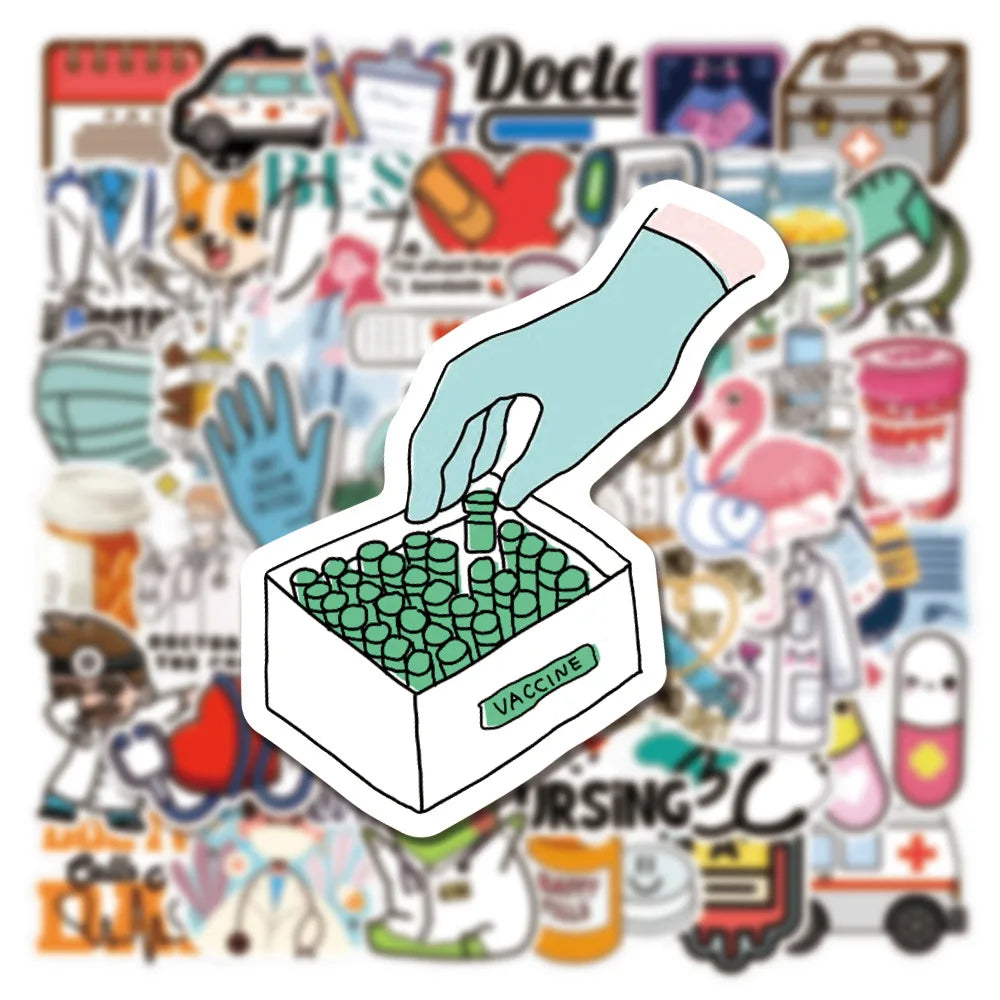 50PCS Cartoon Doctor Occupation Small Icon Sticker  Graffiti iPad Helmet  Guitar DIY Wall Sticker Toy Decoration 50PCS Cartoon Doctor Occupation Small Icon Sticker  Graffiti iPad Helmet  Guitar DIY Wall Sticker Toy Decoration