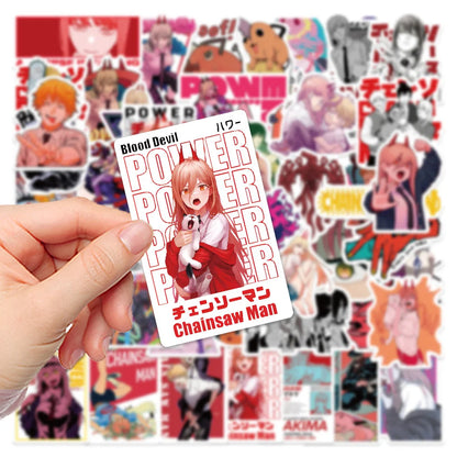 50 pieces of cartoon anime chainsaw man graffiti stickers, personalized, fashionable, creative and trendy DIY exquisite decorative stickers, refrigerator, water cup, skateboard helmet, guitar, popular decal toys