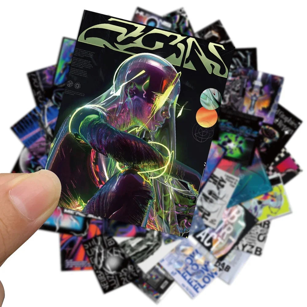 50PCS Trendy Style Acidic Design Graffiti Sticker Waterproof Luggage Refrigerator Water Cup Personalized Sticker