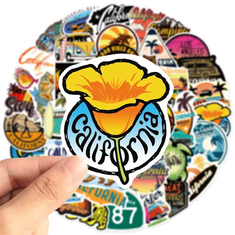 50pcs California Travel Animal Personality Pattern Graffiti Sticker Luggage Laptop Ipad Gift Skateboard Sticker