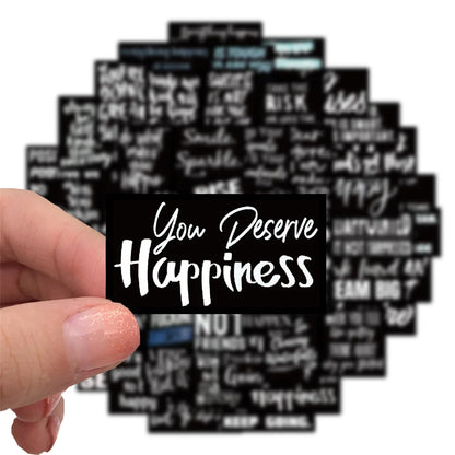 61PCS of black background inspirational English slogan graffiti stickers, personalized, fashionable, creative and exquisite decorative decals, toy suitcases, laptops, ipads, scooters and popular stickers