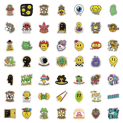 50PCS New Popular Cartoon Acid Pattern Sticker Pack Skateboard Decoration Ipad DIY Laptop Waterproof PVC Graffiti