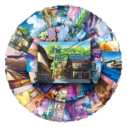 50PCS Japanese Anime Streetscape Stickers - Urban Ghibli-esque Decals for Nostalgic Cityscape Journals, Aesthetic Travel Logs & Animated Memory Preservation